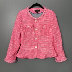 J. Crew Women's Pink Tweed Old Money Preppy Blazer - Size 2 - Peplum Retro Glam